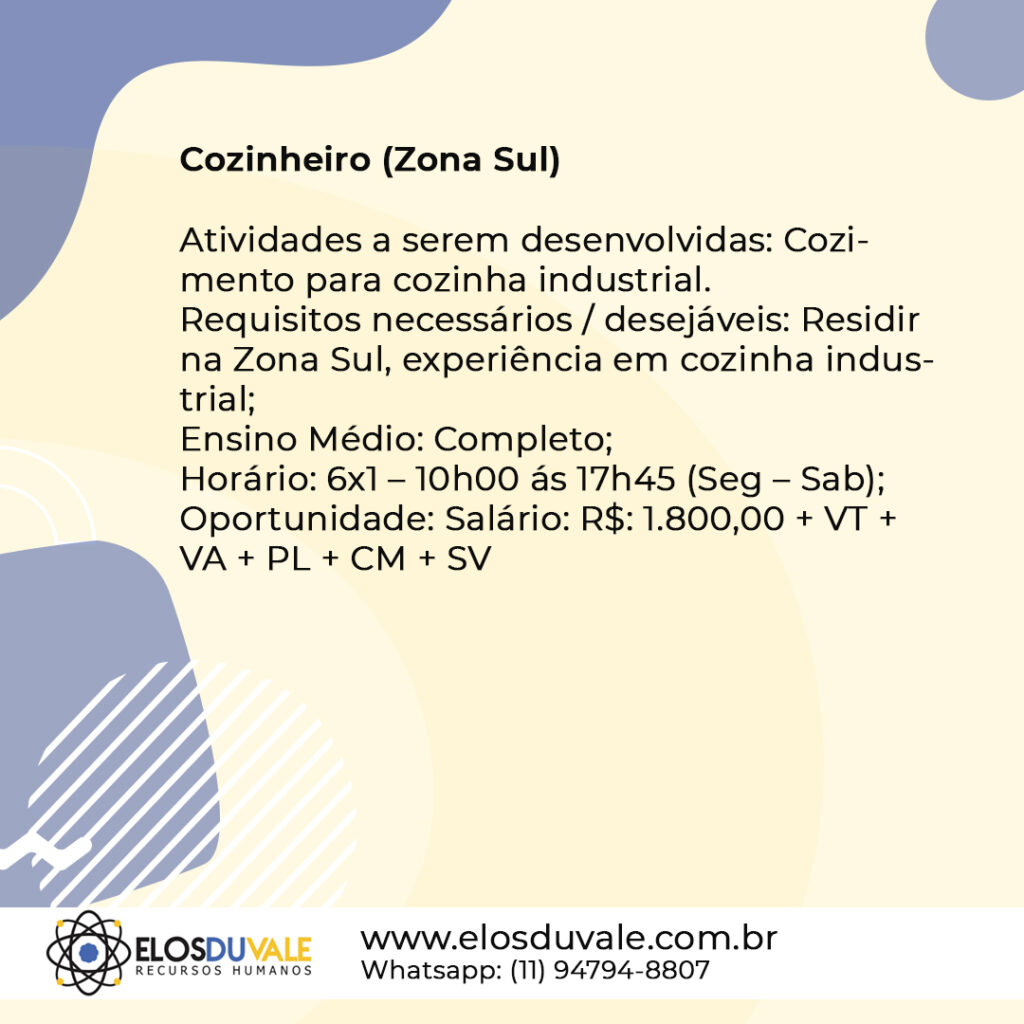14 - Cozinheiro (Zona Sul)